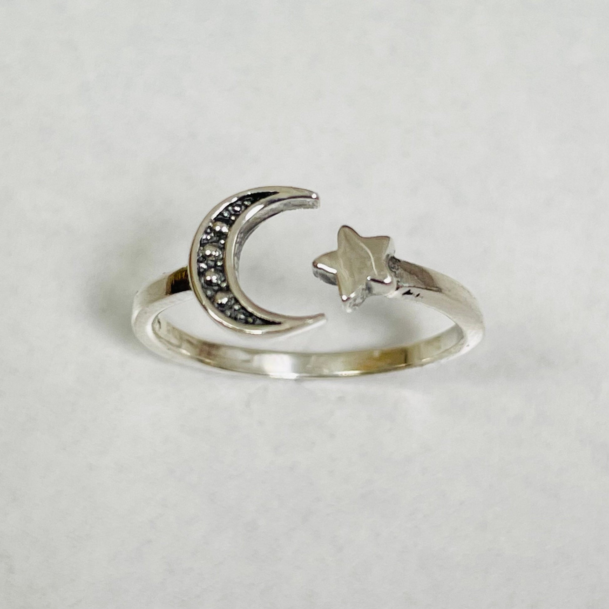 Sterling Silver Star Moon Adjustable Ring, Crescent Moon Ring, Silver Star Ring, Silver Moon Ring, Dainty Celestial Ring, Star Toe Ring.