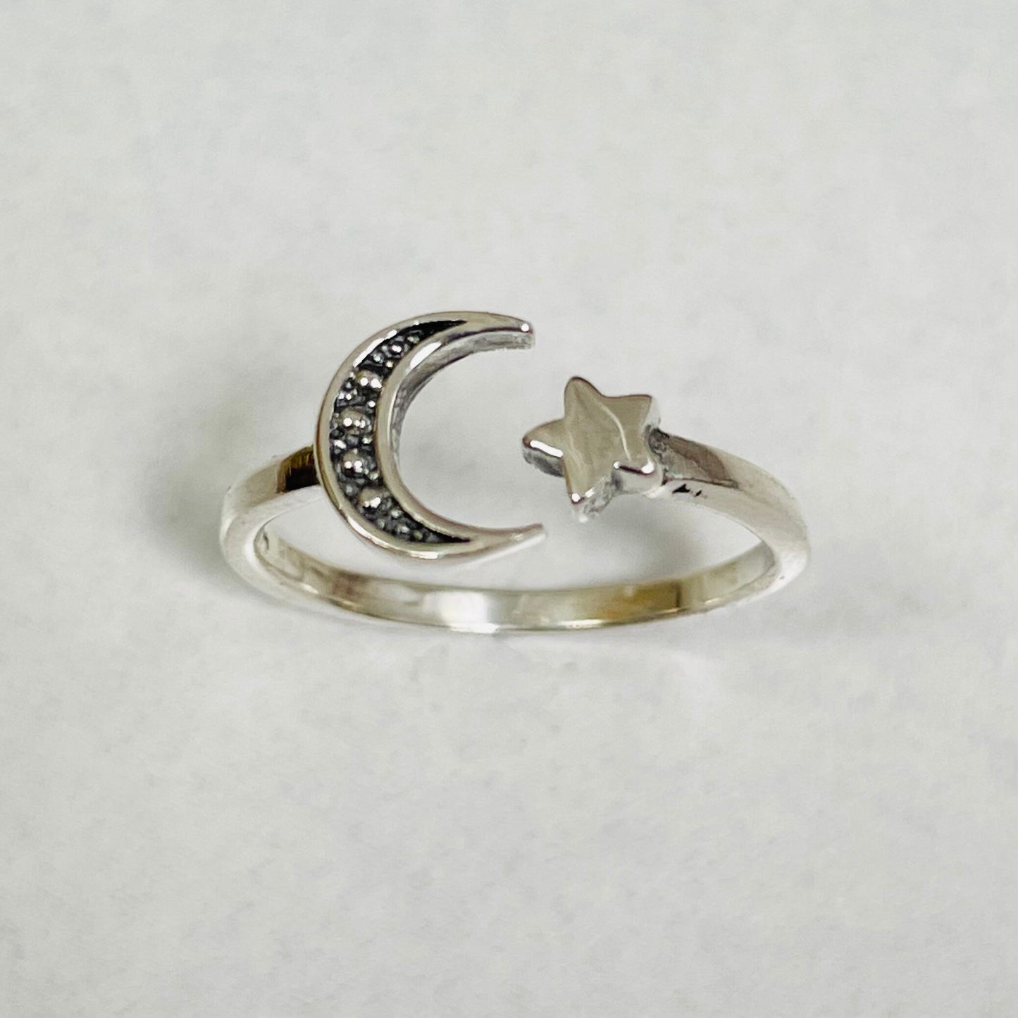 Sterling Silver Star and Moon Ring: Oxidized Celestial Toe Ring