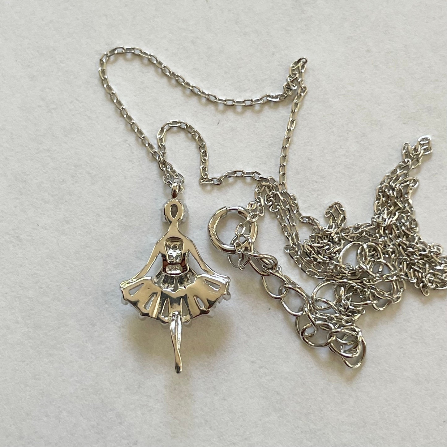 CZ Ballerina Sterling Silver Necklace: Dancer Pendant, 16-inch Chain