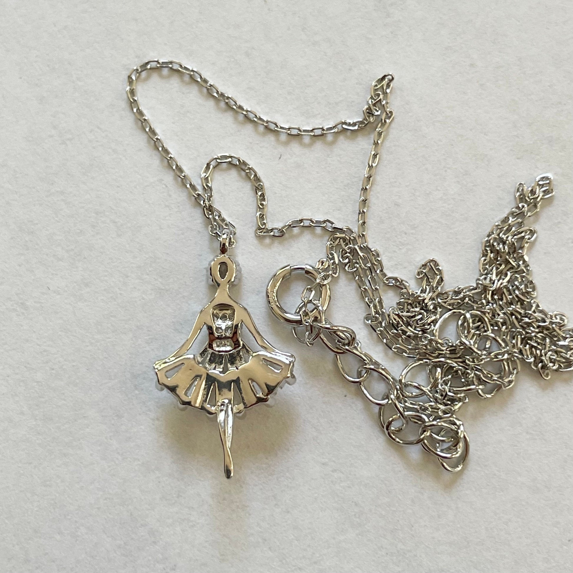 CZ Ballerina Sterling Silver Necklace: Dancer Pendant, 16-inch Chain