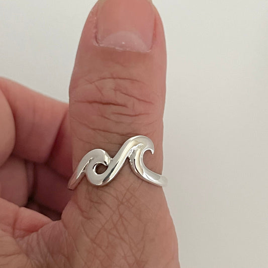 Sterling Silver Polished Wave Ring, Beach Silver Ring, Silver Ocean Ring, Surfer Ring, Lifegard Wave Ring, Happy Ring, Statement Ring