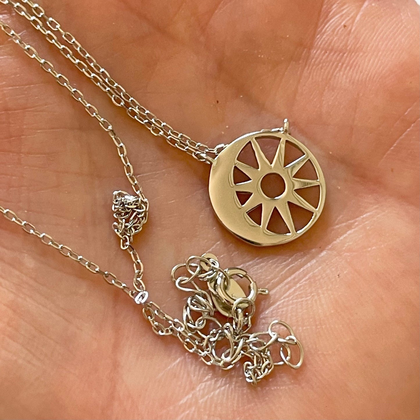 Dainty Sterling Silver Sun & Moon Pendant Necklace - Celestial Jewelry