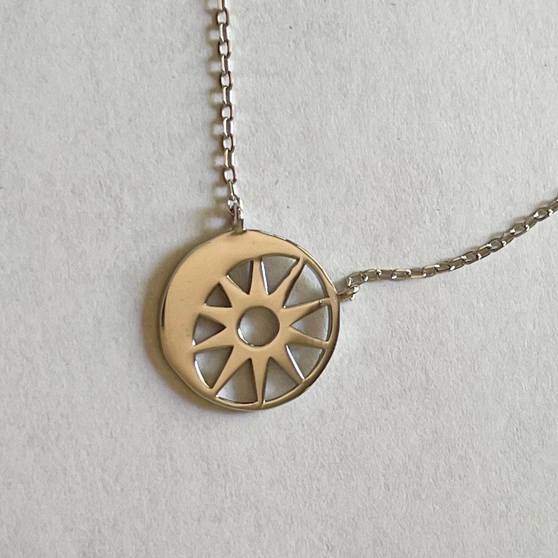 Dainty Sun Moon Sterling Silver Pendant Necklace, Silver Sun Necklace, Crescent Moon Necklace, Promise Necklace, Sun Moon Pendant Necklace