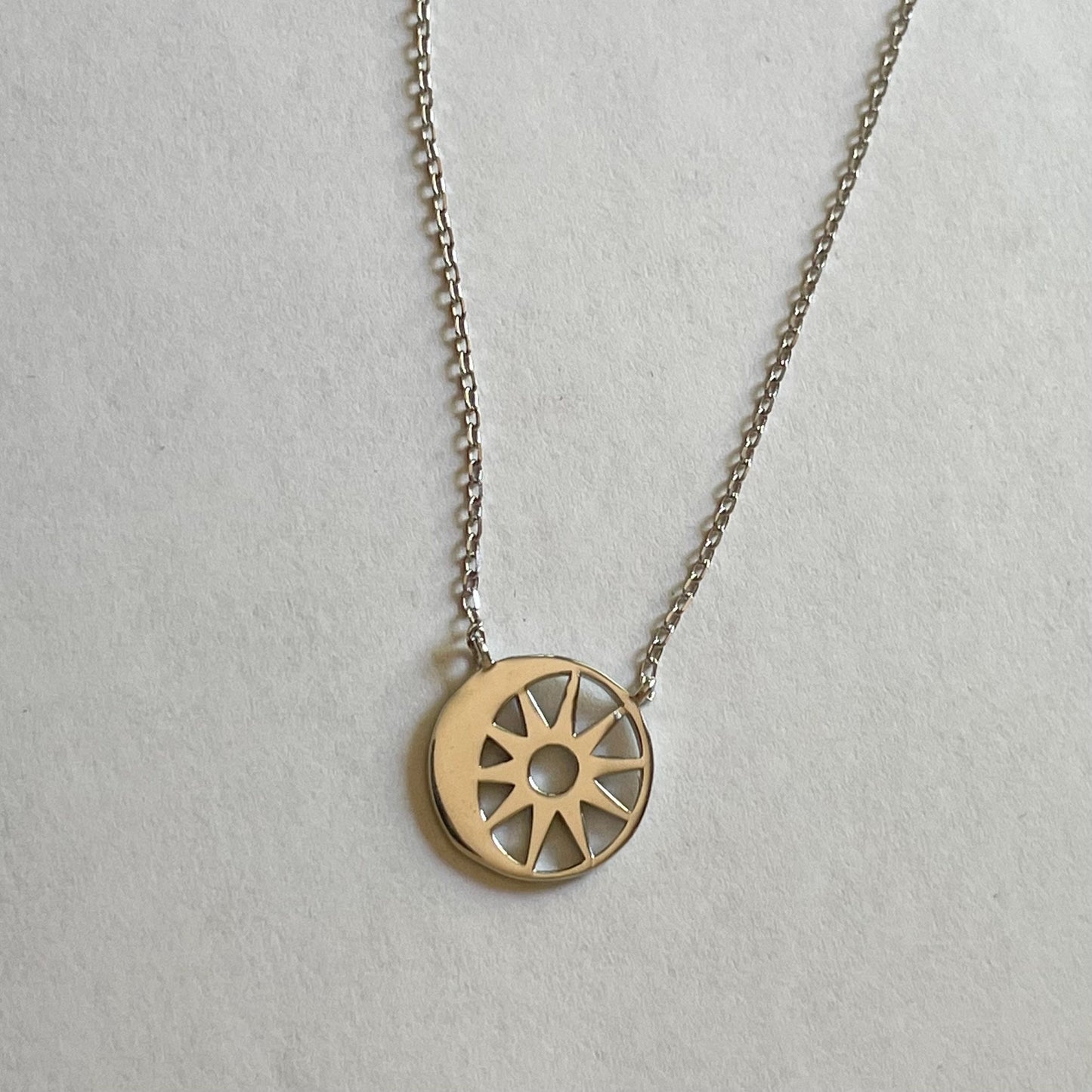 Dainty Sterling Silver Sun & Moon Pendant Necklace - Celestial Jewelry