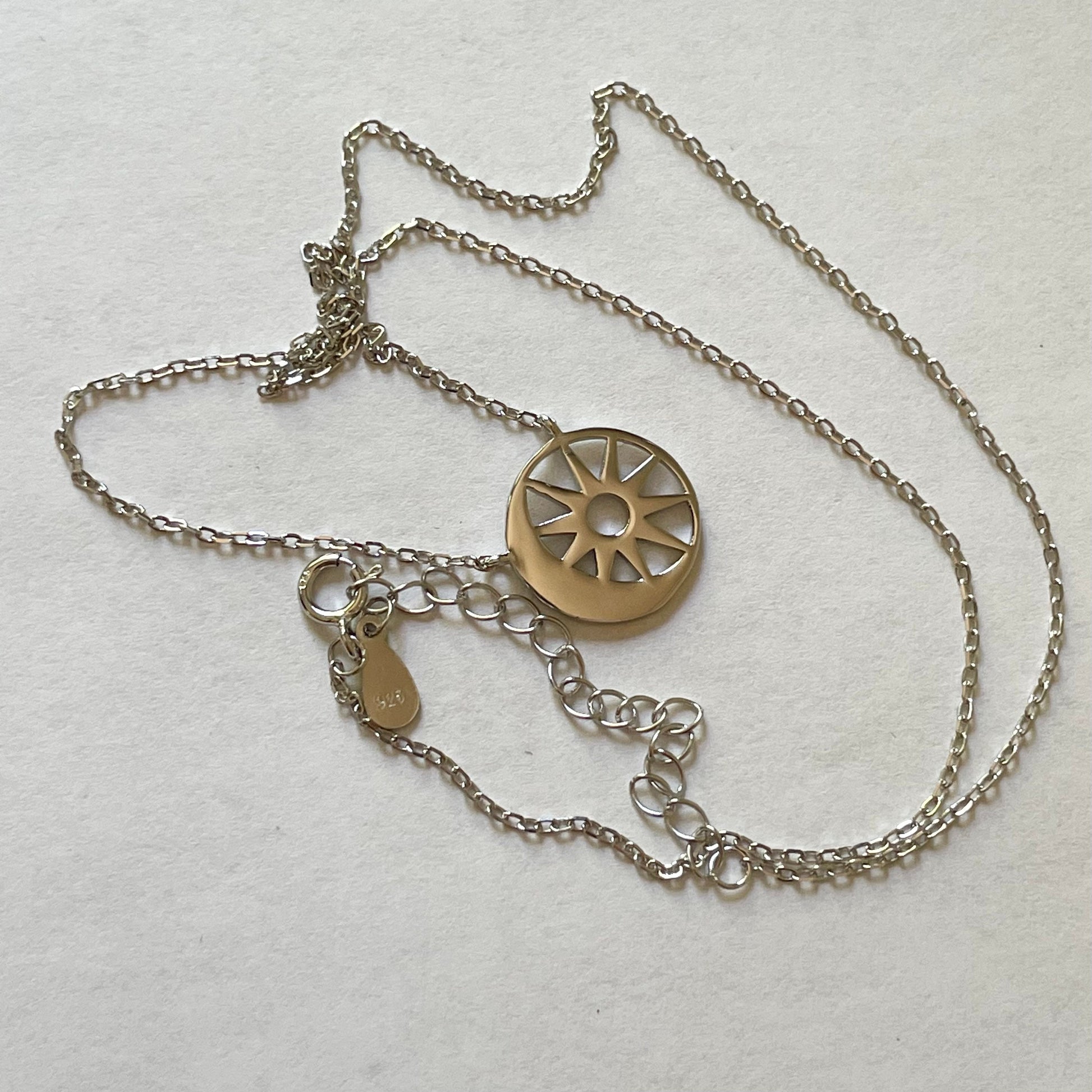 Dainty Sterling Silver Sun & Moon Pendant Necklace - Celestial Jewelry