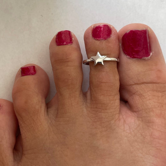 Sterling Silver Star Toe Ring, Pinky Ring, Adjustable Ring, Midi Ring, Silver Star Toe Ring, Silver Toe Ring, Promise Toe Ring