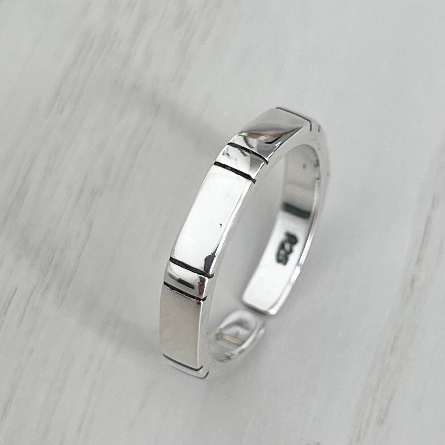 Sterling Silver Bamboo Toe Ring - Adjustable Midi Band