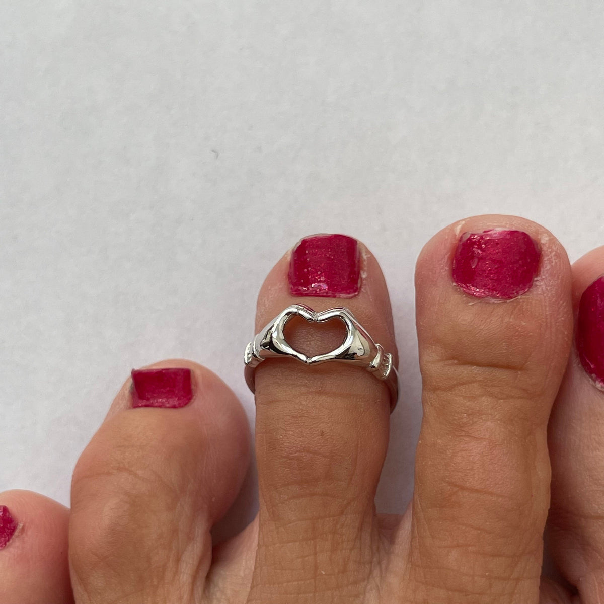 Sterling Silver Heart Toe Ring: Two Hands Promise Ring