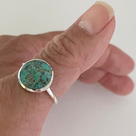 Oxidized Sterling Silver Ring: Genuine Turquoise Solitaire