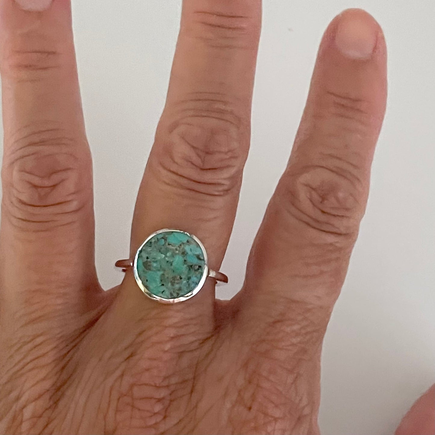 Oxidized Sterling Silver Ring: Genuine Turquoise Solitaire