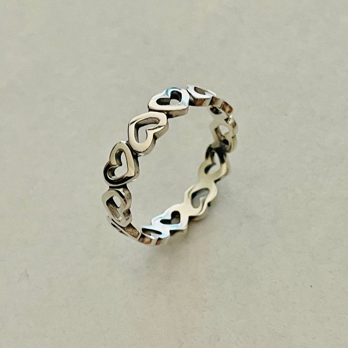 Eternity Sideway Heart Sterling Silver Ring, Promise Heart Ring, Love Eternity Heart Ring, Stackable Ring, Toe Ring, Heart Silver Band.