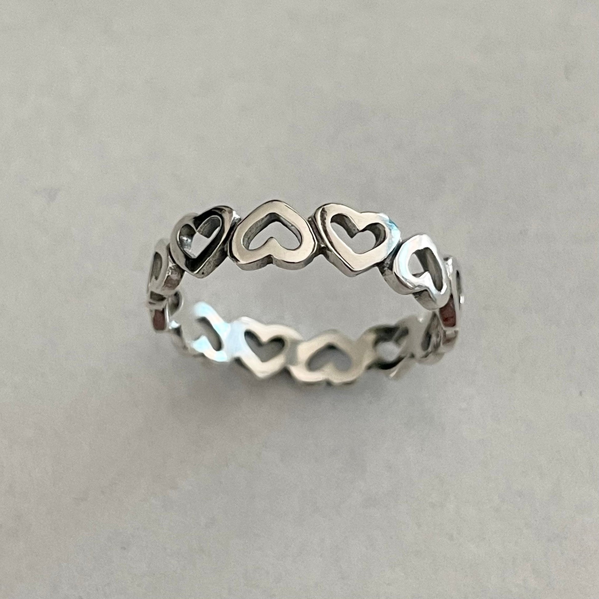 Eternity Sideway Heart Sterling Silver Ring, Promise Heart Ring, Love Eternity Heart Ring, Stackable Ring, Toe Ring, Heart Silver Band.