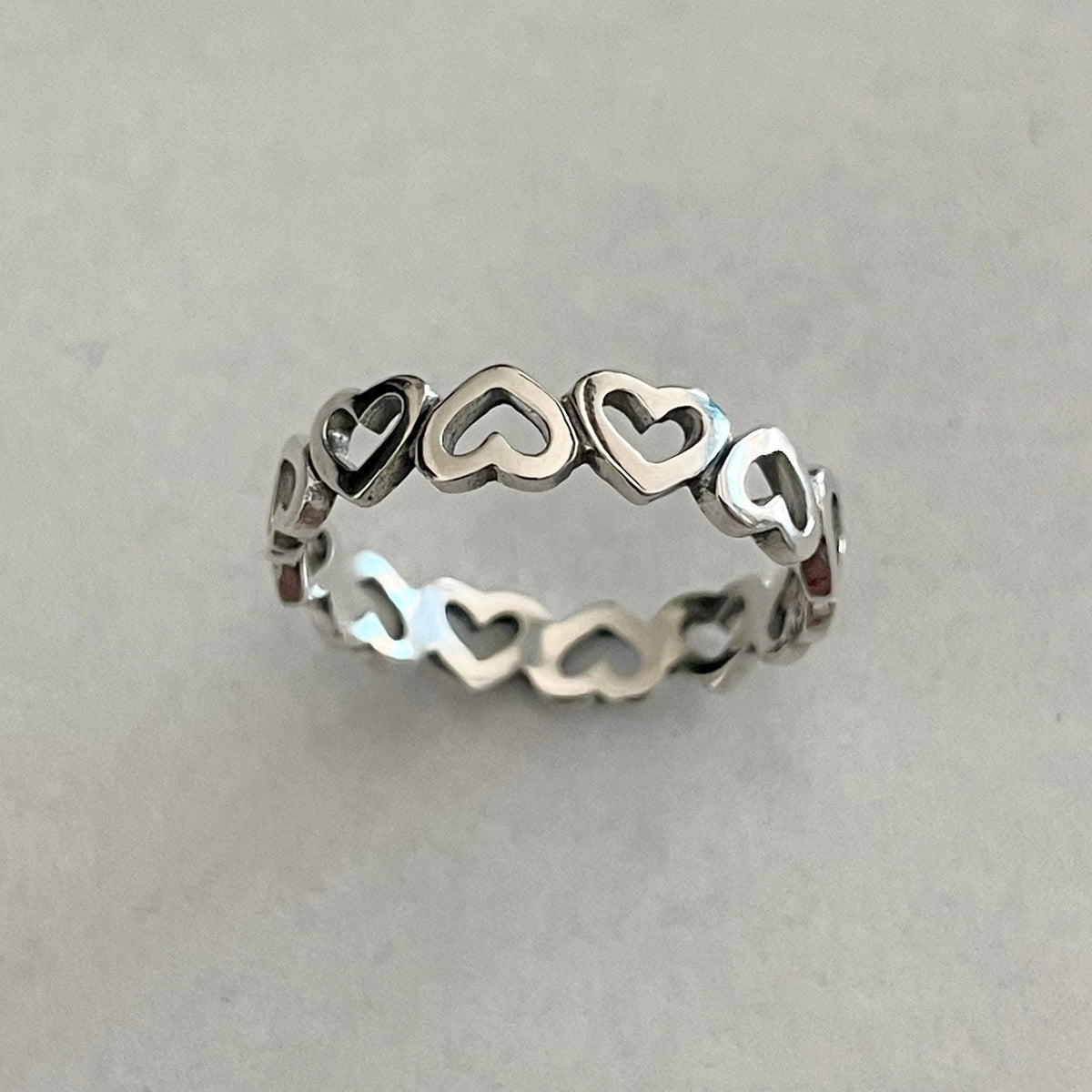 Sterling Silver Eternity Heart Ring: Stackable Love Band