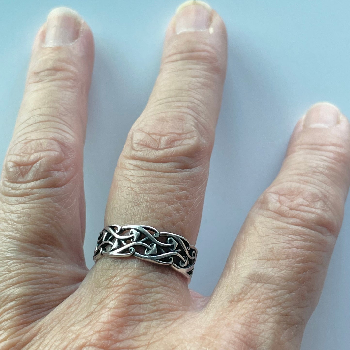 Unisex Oxidized Sterling Silver Mushroom Eternity Band Ring