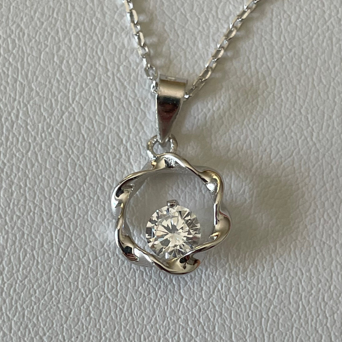 Sterling Silver CZ Swirl Necklace: Promise Pendant