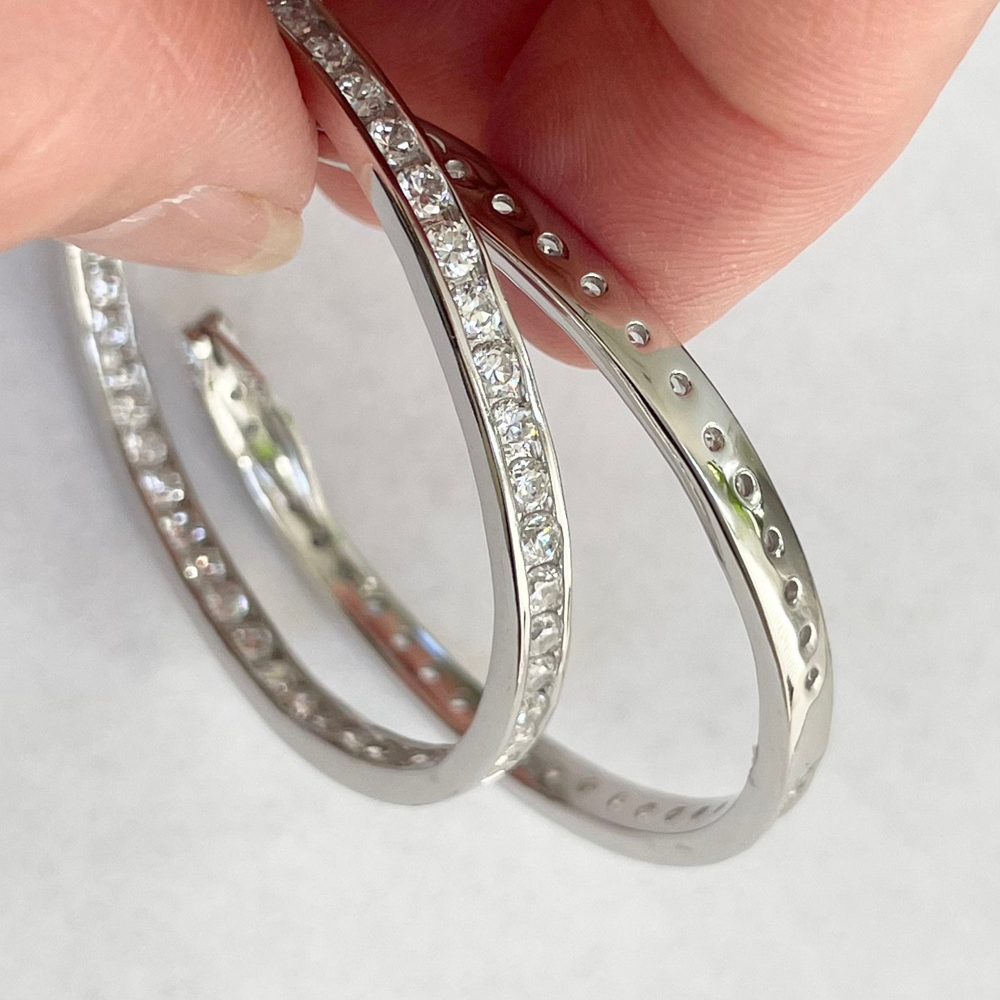 Inside Outside CZ Hoop Sterling Silver Earrings, Silver Hoop Earring, Cubic Zirconia Earring, CZ Hoop Promise Earrings, CZ Hoop Earring