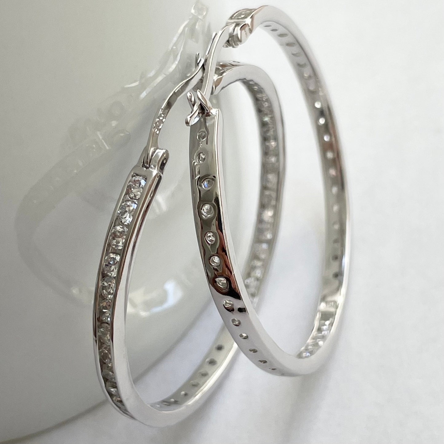 Inside Outside CZ Hoop Sterling Silver Earrings, Silver Hoop Earring, Cubic Zirconia Earring, CZ Hoop Promise Earrings, CZ Hoop Earring