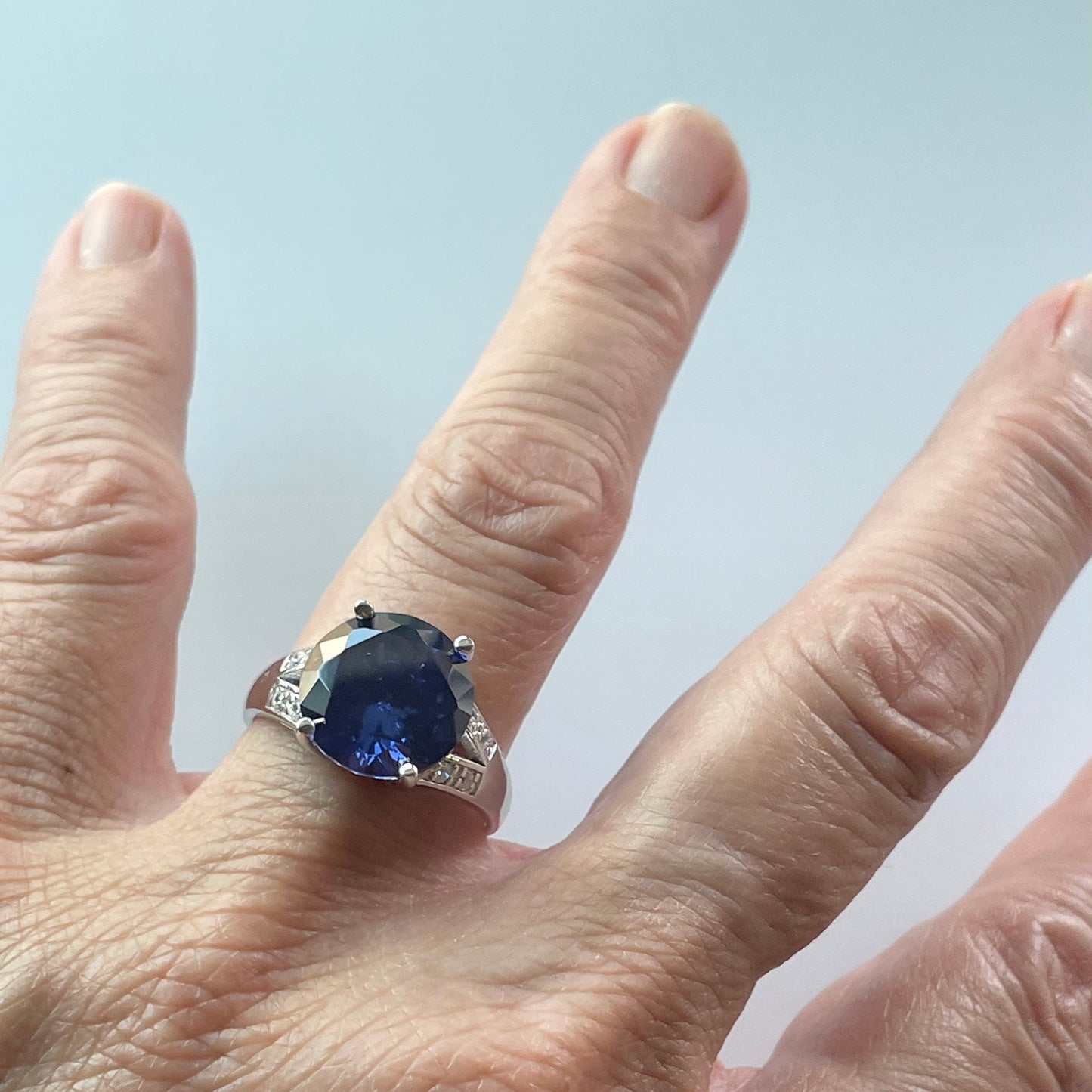 Tanzanite CZ Sterling Silver Engagement Ring: Clear CZ Accents