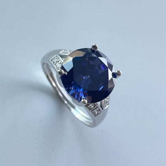 Tanzanite CZ Sterling Silver Engagement Ring: Clear CZ Accents
