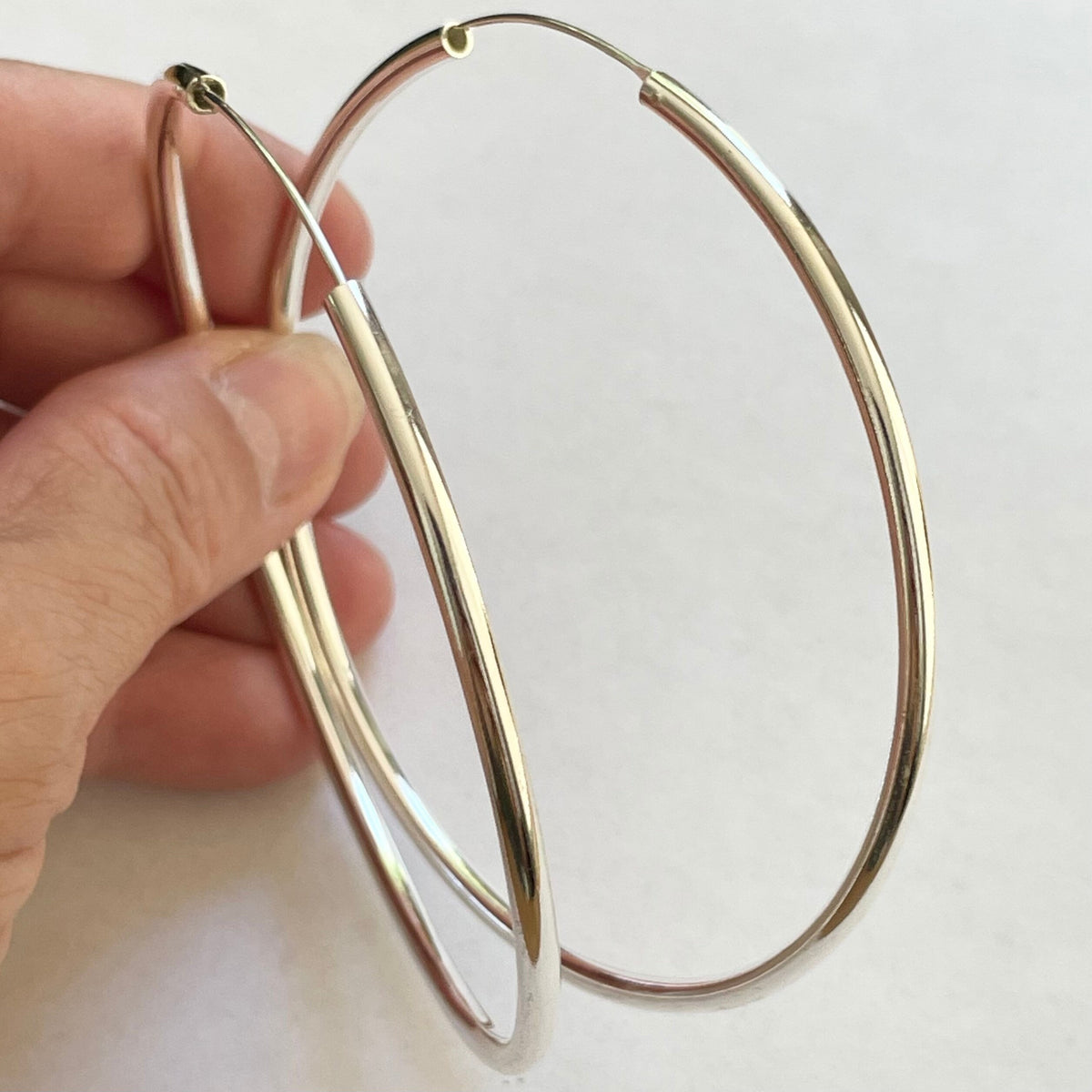 Sterling Silver Continuous Hoop Earrings: 70mm or 80mm