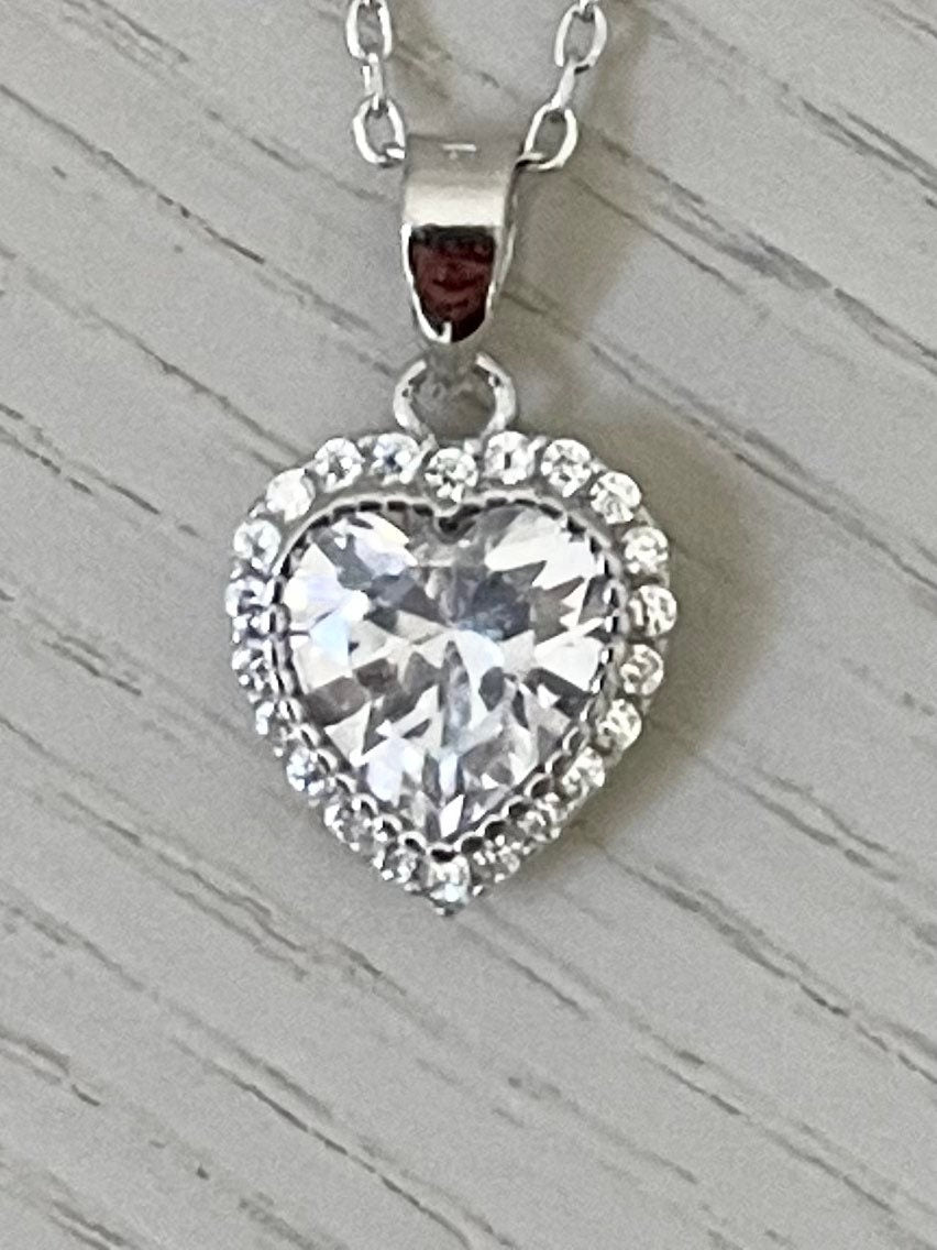 Sterling Silver Solitaire CZ Pendant Necklace: Heart, Teardrop, Round