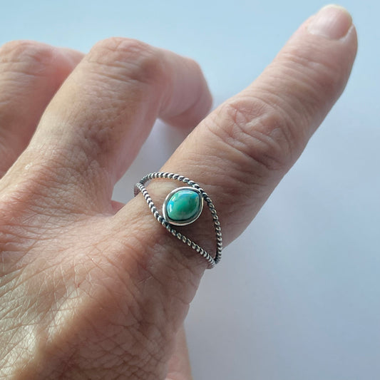 Big Green Genuine Turquoise Eye Sterling Silver Rope Ring, Silver Ring, Stone Ring, Boho Ring, Rope Ring, Turquoise Ring, Love Ring