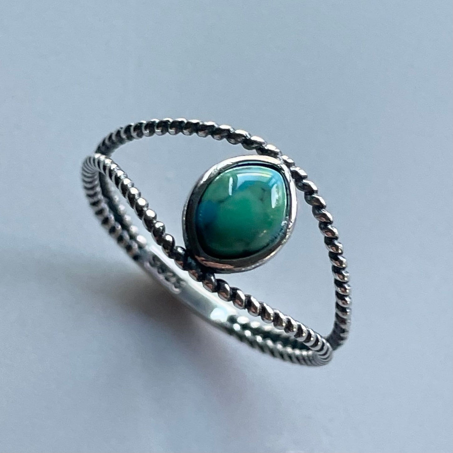 Big Green Genuine Turquoise Eye Sterling Silver Rope Ring, Silver Ring, Stone Ring, Boho Ring, Rope Ring, Turquoise Ring, Love Ring