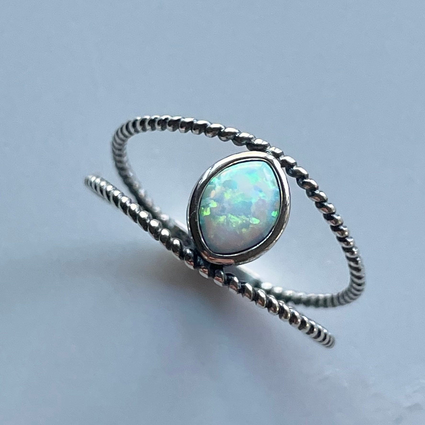 Fire Opal Eye Sterling Silver Rope Ring, Silver Opal Ring, Stone Ring, Boho Ring, Silver Rope Ring, Opal Eye Ring, Promise Opal Love Ring