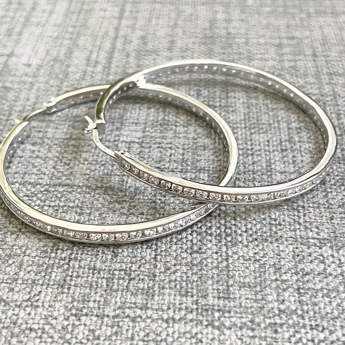 Sterling Silver CZ Hoops Earrings, Round CZ Earrings, CZ Hoops Promise Earrings, Hoops Earrings, Silver Love Hoops Earrings, Silver Earrings