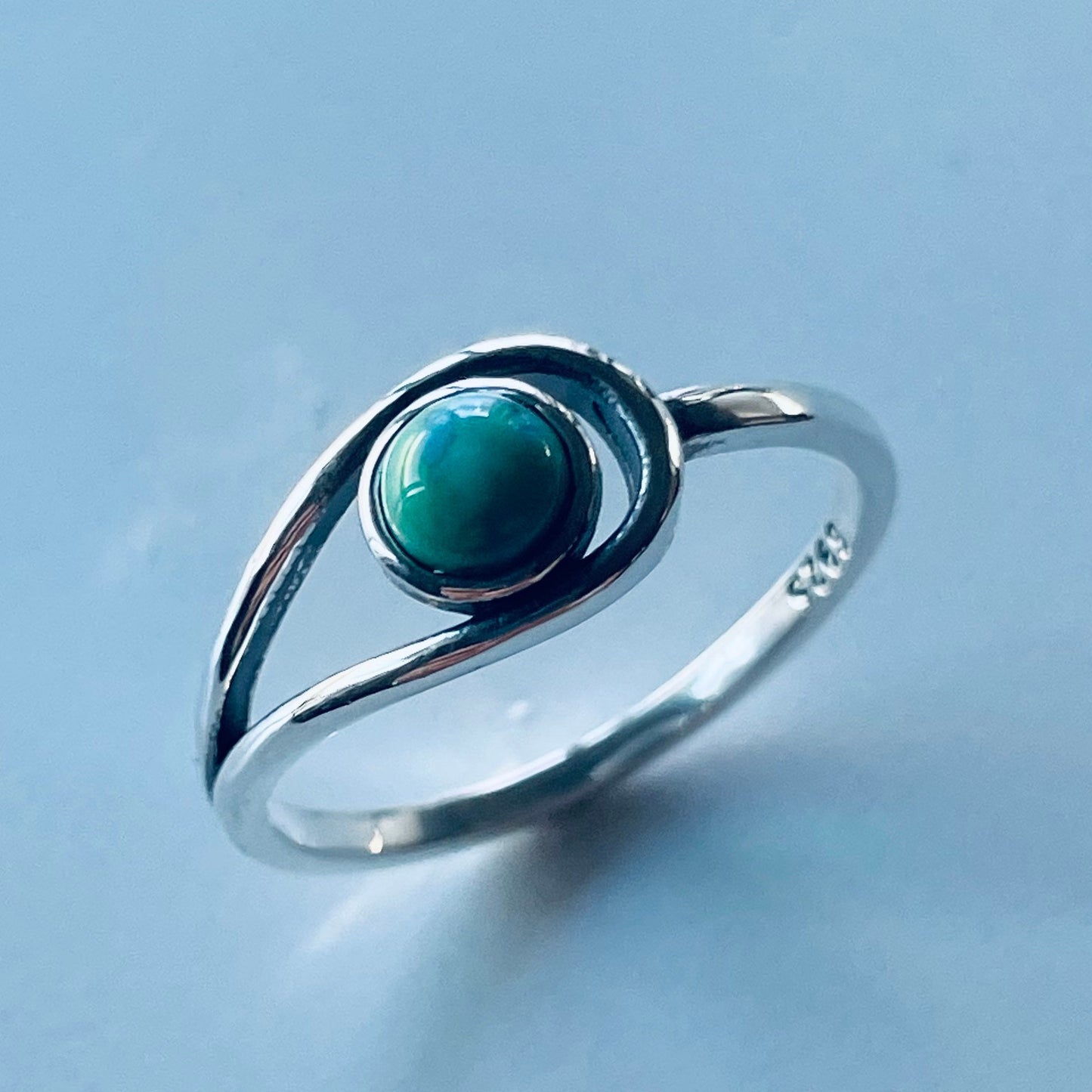 Sterling Silver Modern Loop Genuine Turquoise Ring, Silver Ring, Stone Ring, Boho Ring, Statement Ring, Love Ring - Turquoise Ring
