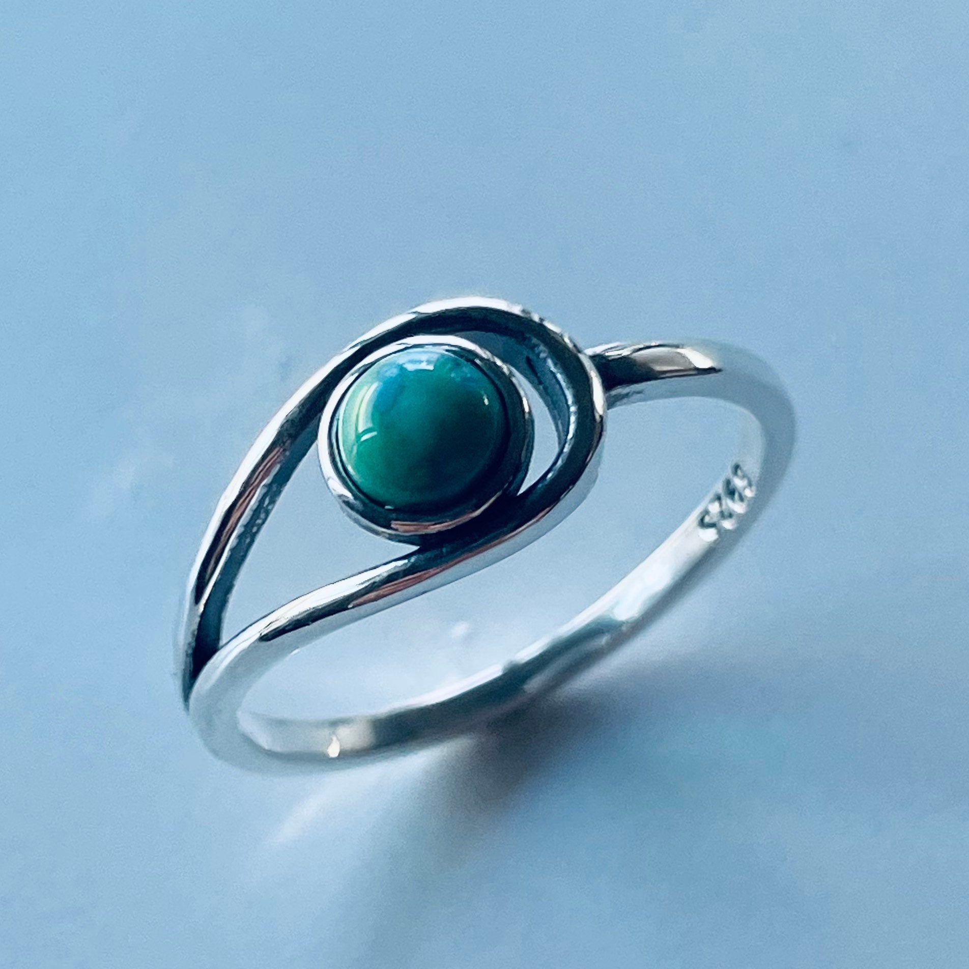 Sterling Silver Modern Loop Genuine Turquoise Ring, Silver Ring, Stone Ring, Boho Ring, Statement Ring, Love Ring - Turquoise Ring