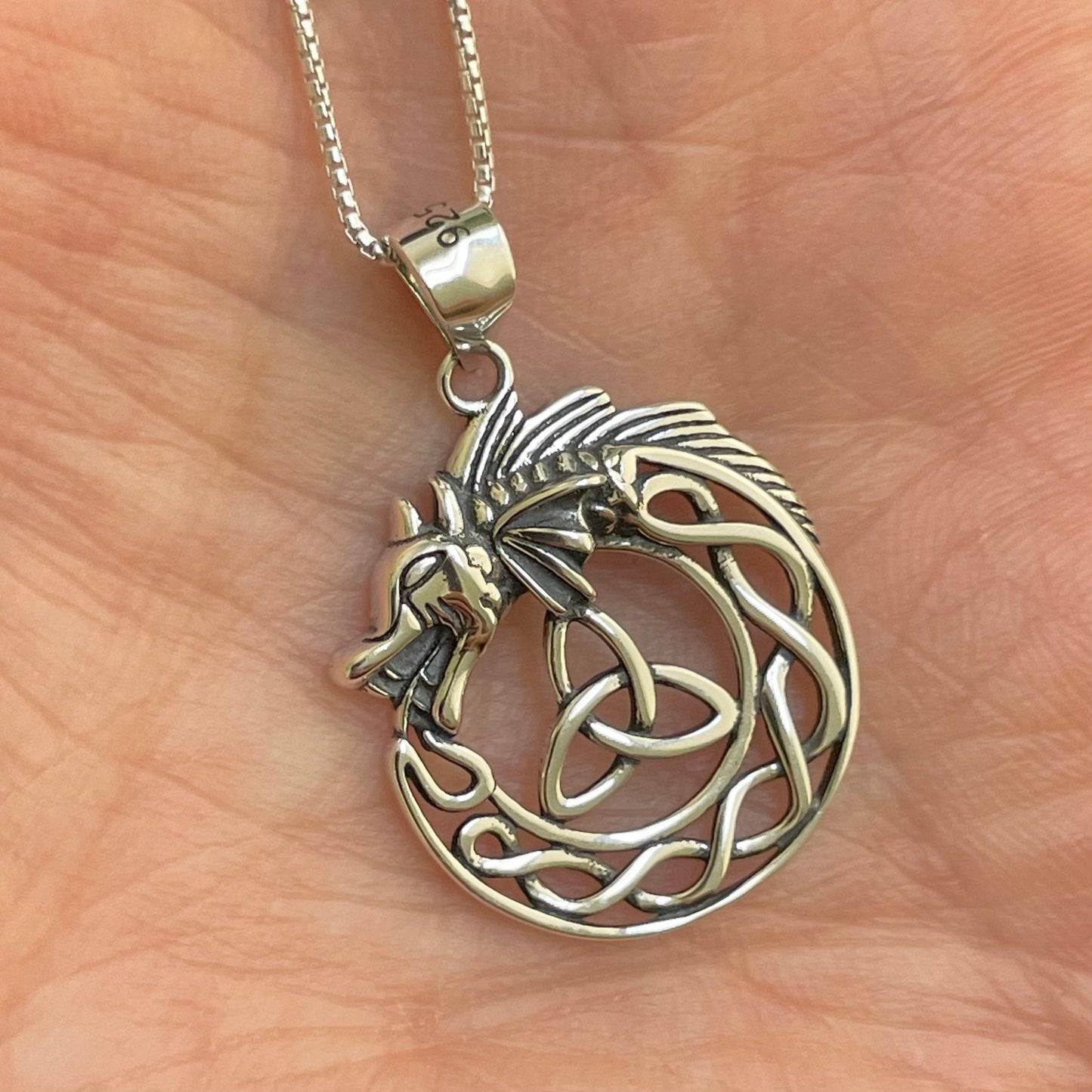 Sterling Silver Celtic Dragon Triquetra Necklace