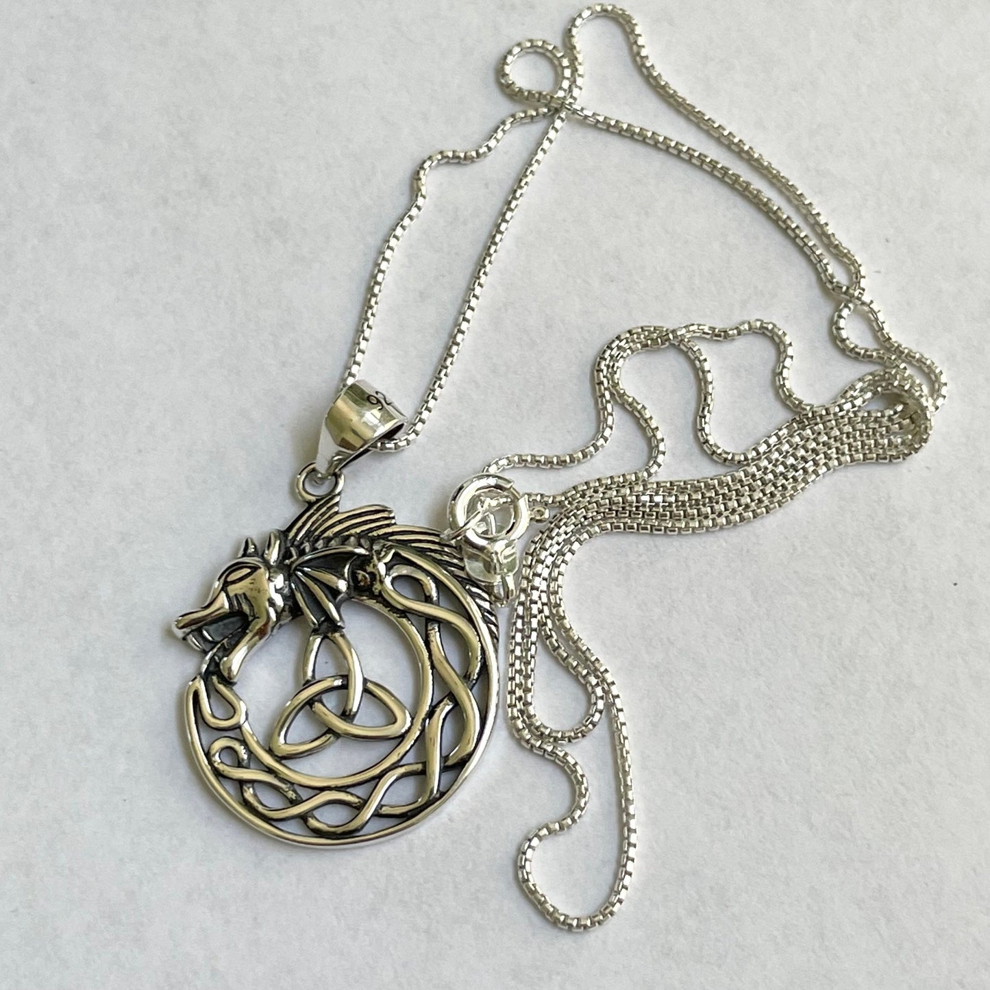 Sterling Silver Celtic Dragon Triquetra Necklace