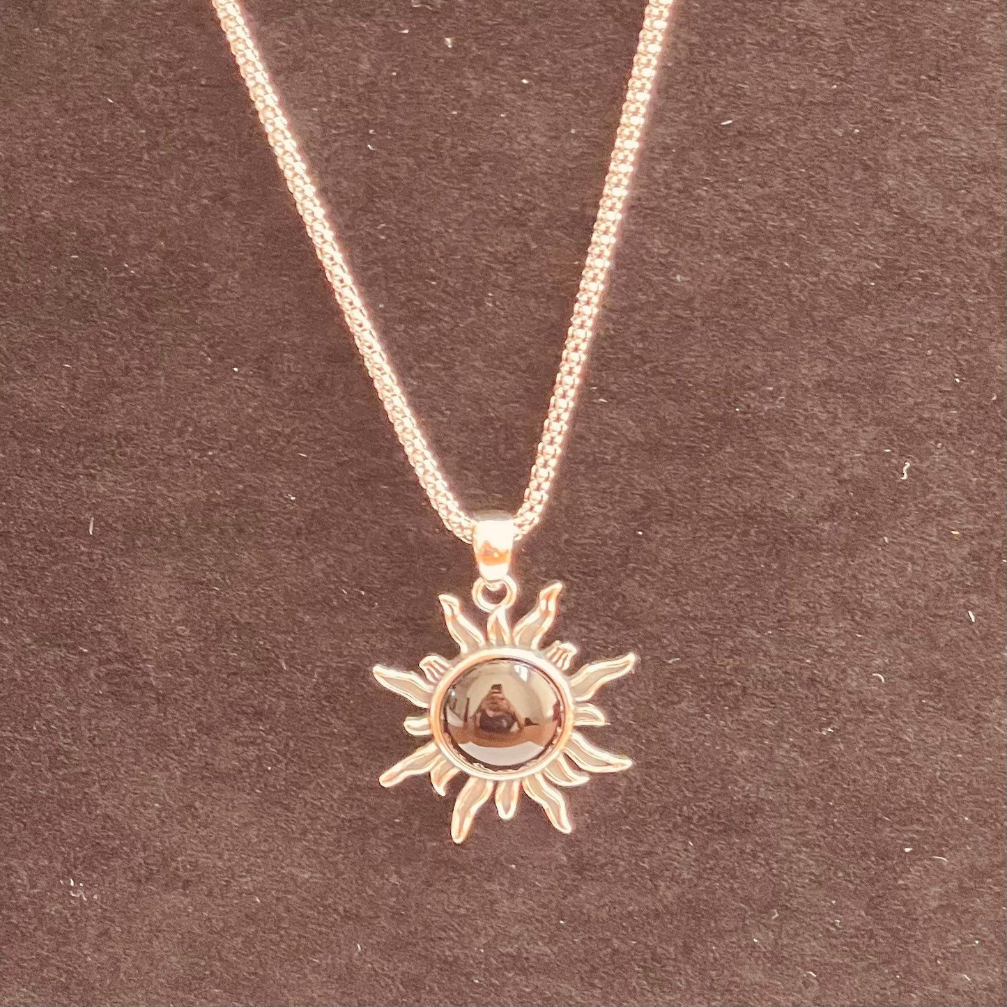 Black Agate Sun Pendant: Sterling Silver Sunshine Necklace