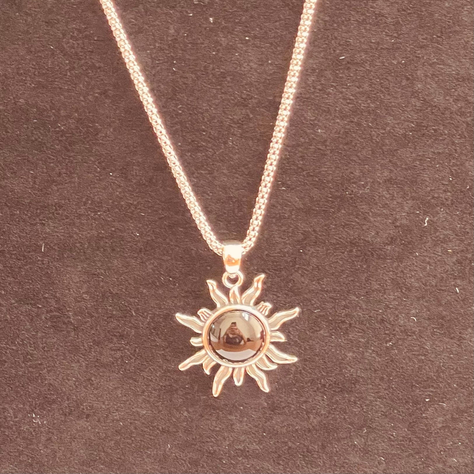 Black Agate Sun Pendant: Sterling Silver Sunshine Necklace