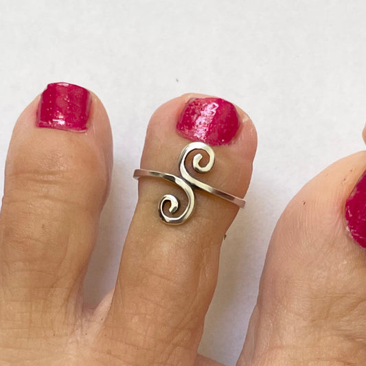 Sterling Silver Double Swirl Toe Ring: Adjustable Band