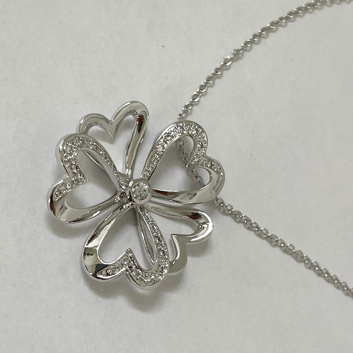 Sterling Silver CZ Heart Clover Necklace - 29mm Pendant