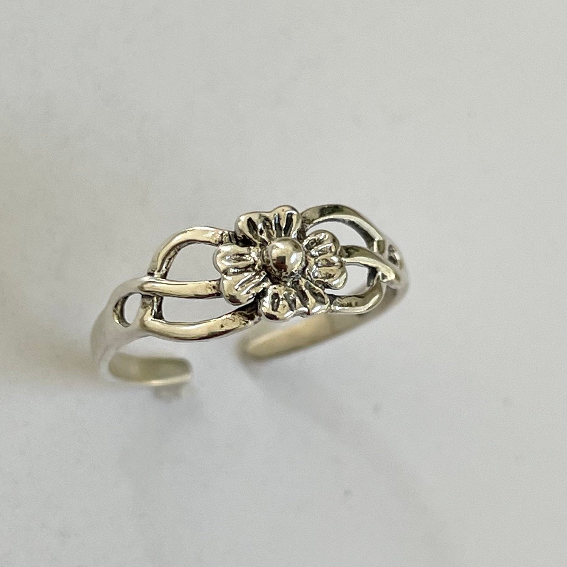 CZ Flower, Plumeria, Flower Sterling Silver Toe Ring, CZ Toe Ring, Flower Toe Ring, Midi or Pinky Ring, Floral Toe Ring, Plumeria Toe Ring.