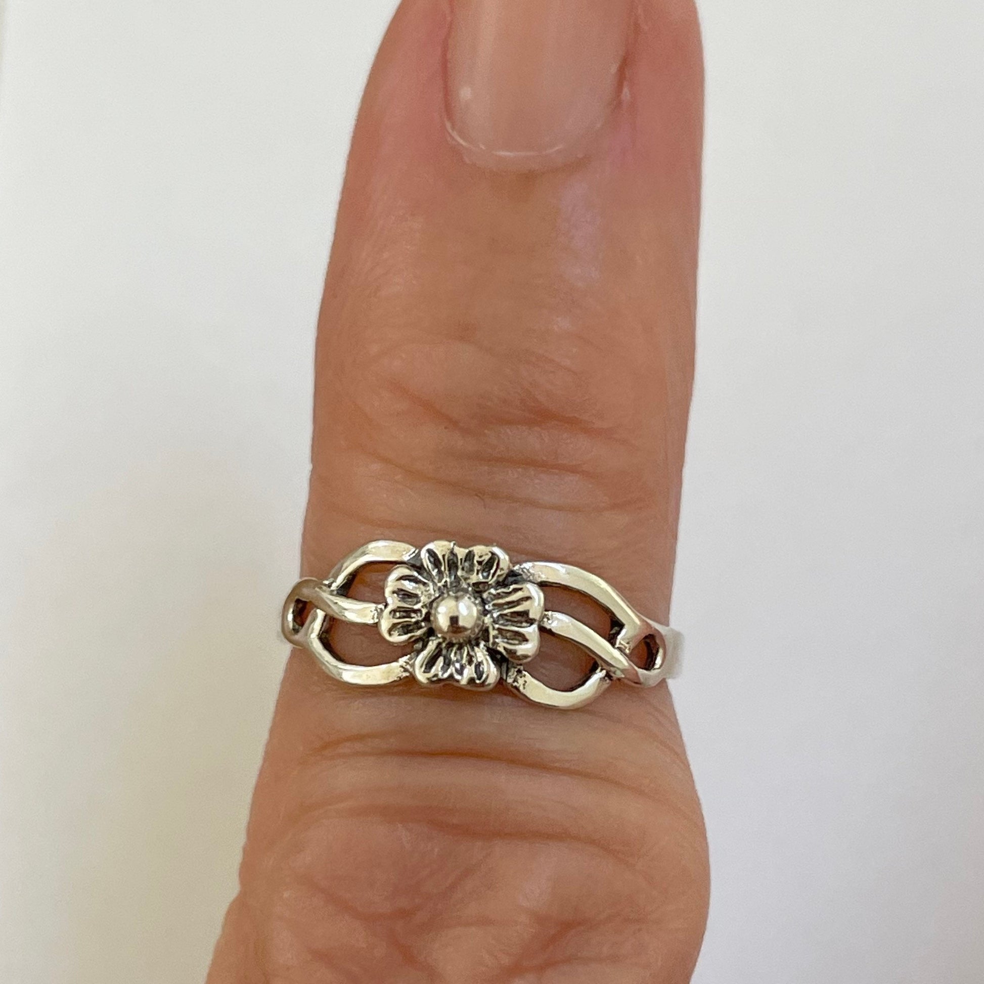 CZ Flower, Plumeria, Flower Sterling Silver Toe Ring, CZ Toe Ring, Flower Toe Ring, Midi or Pinky Ring, Floral Toe Ring, Plumeria Toe Ring.