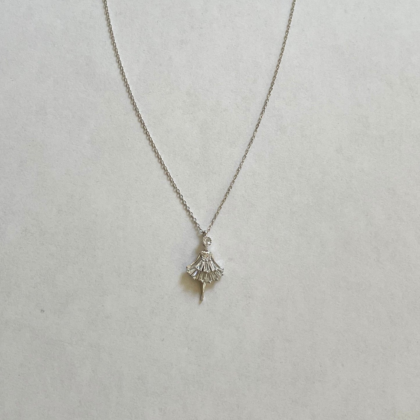 CZ Ballerina Sterling Silver Necklace: Dancer Pendant, 16-inch Chain