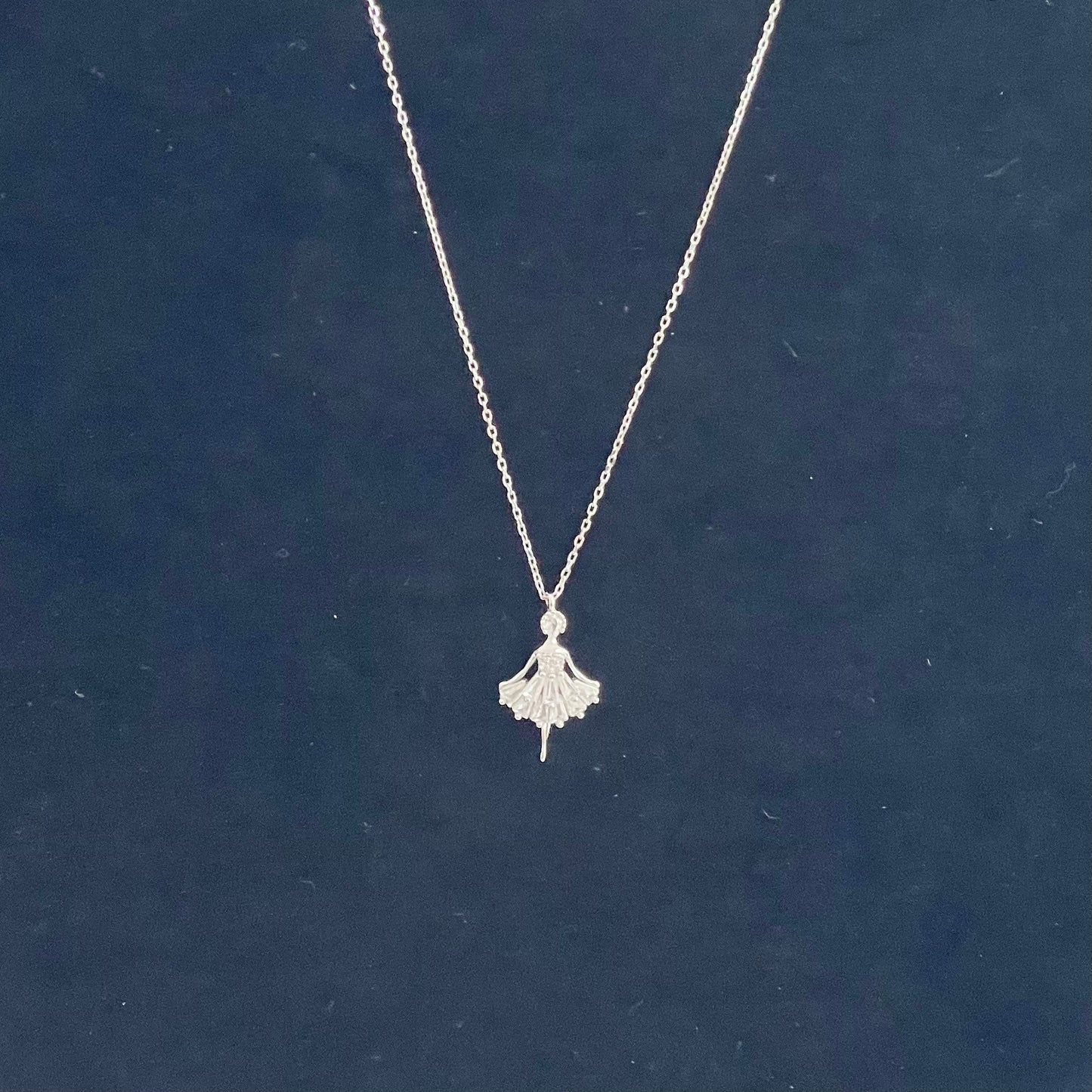 CZ Ballerina Sterling Silver Necklace: Dancer Pendant, 16-inch Chain