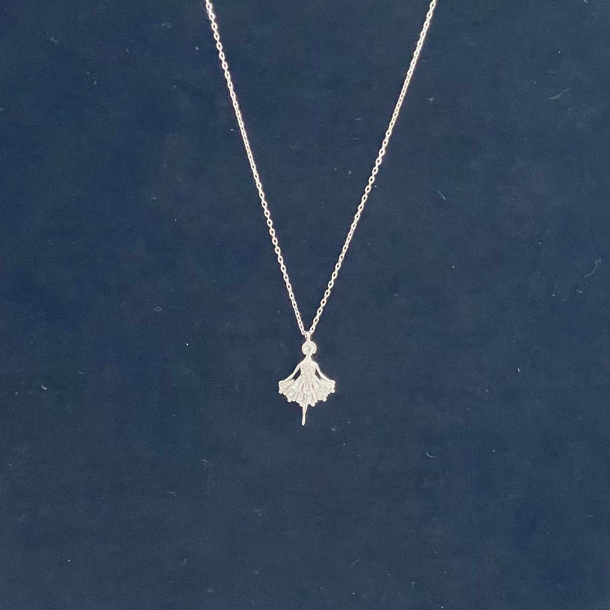 CZ Ballerina Sterling Silver Necklace: Dancer Pendant, 16-inch Chain
