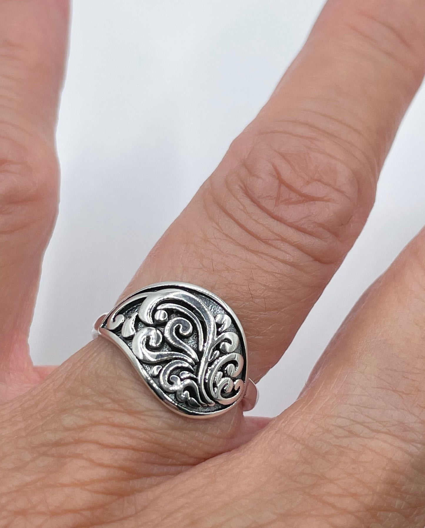 Oxidized Sterling Silver Swirl Ring: Boho Statement Jewelry
