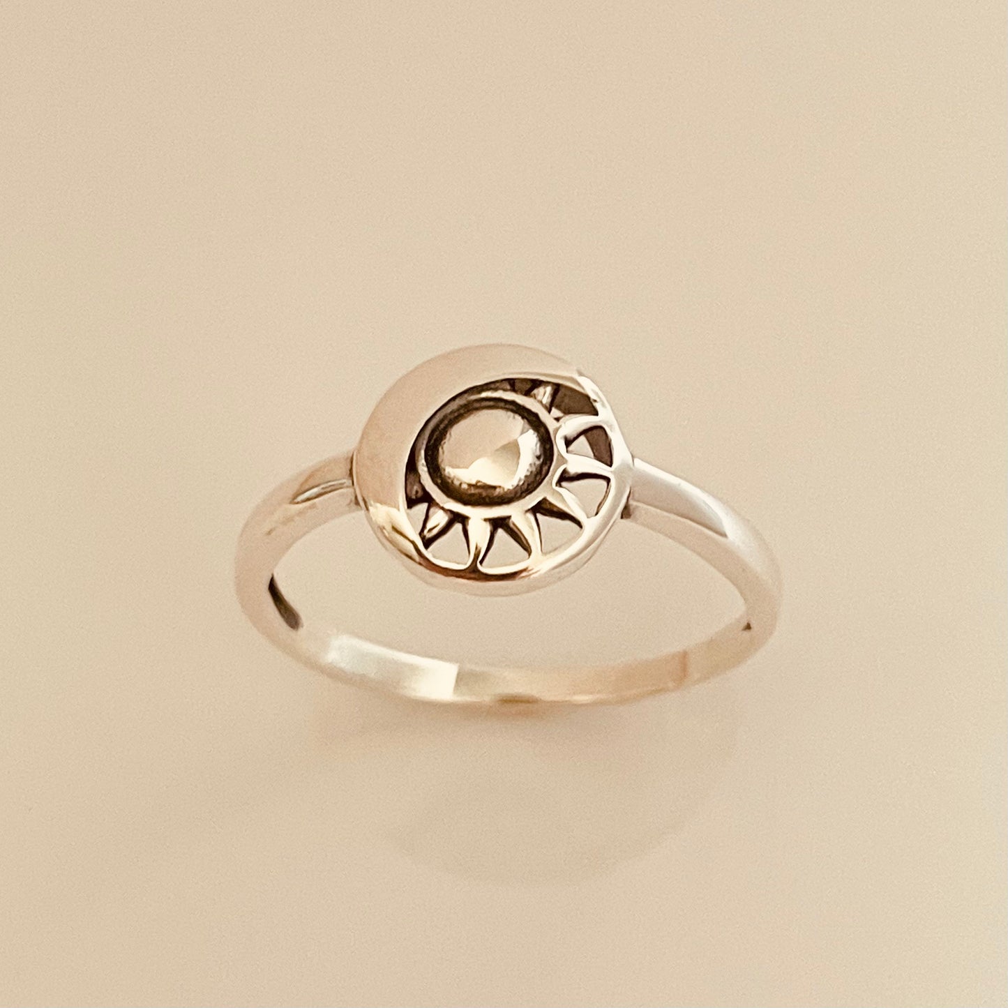 Oxidized Sterling Silver Sun and Moon Ring: Celestial Jewelry