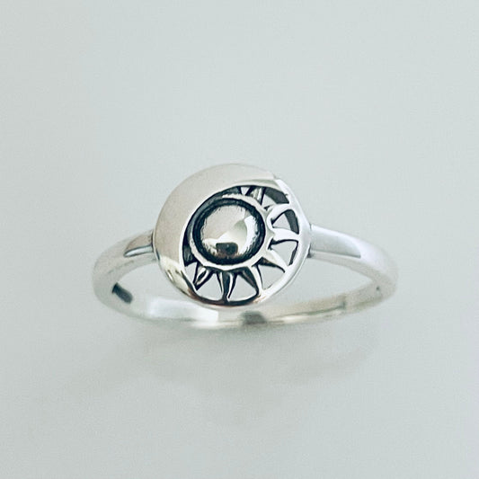 Sun and Moon Sterling Silver Ring, Silver Sun Ring, Moon Ring, Silver Ring, Silver Celestial Ring, Sunshine Ring, Sky Ring, Statement Ring