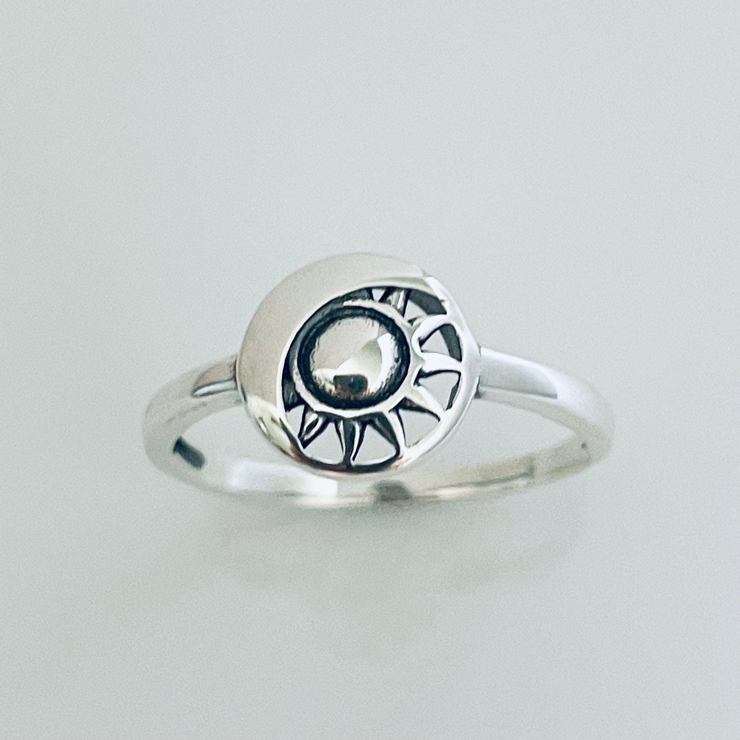 Oxidized Sterling Silver Sun and Moon Ring: Celestial Jewelry