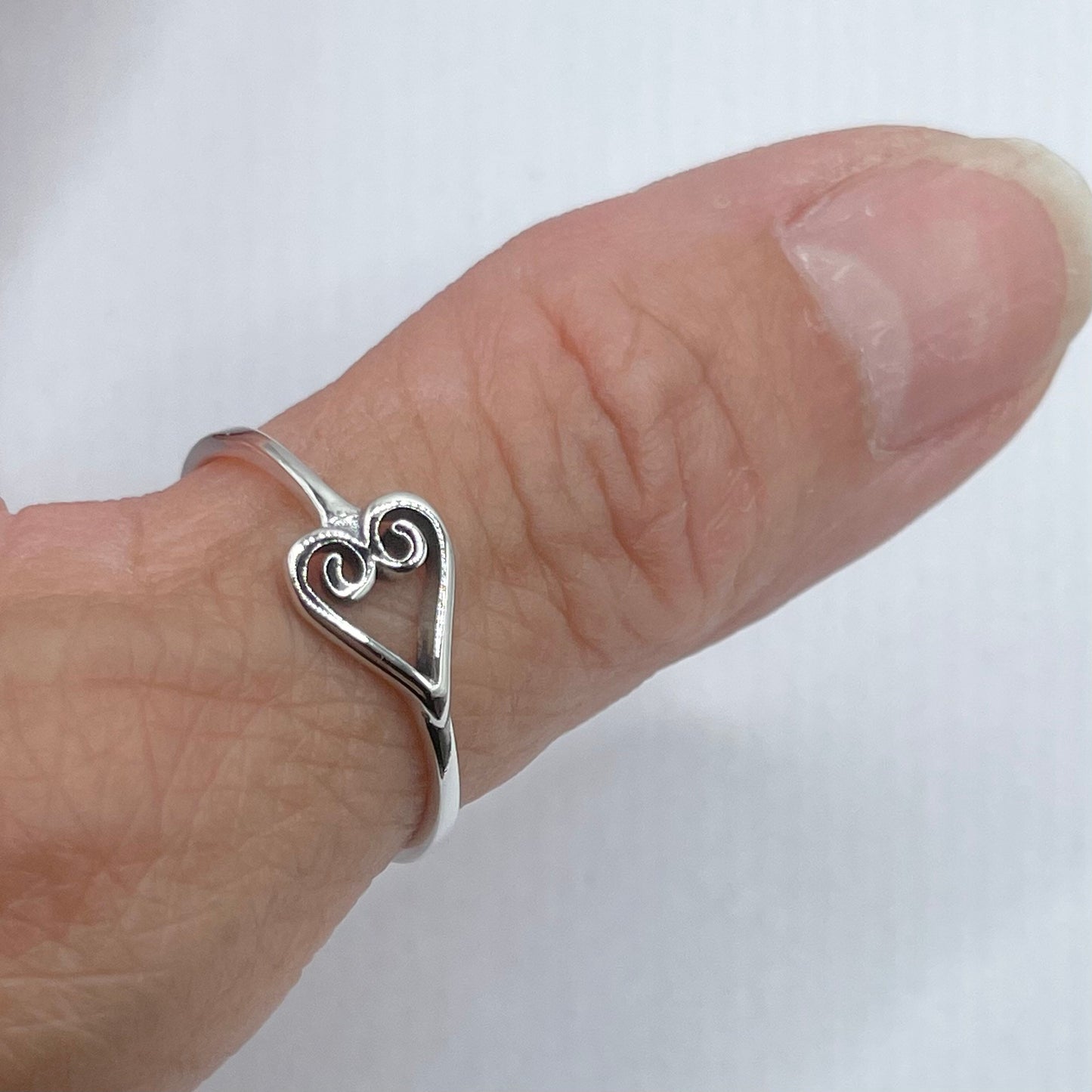 Swirl Heart Sterling Silver Ring: Oxidized Love Ring