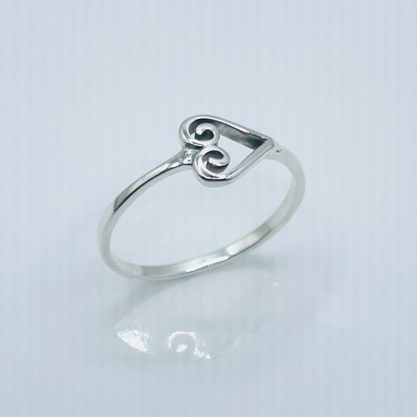 Swirl Heart Sterling Silver Ring: Oxidized Love Ring