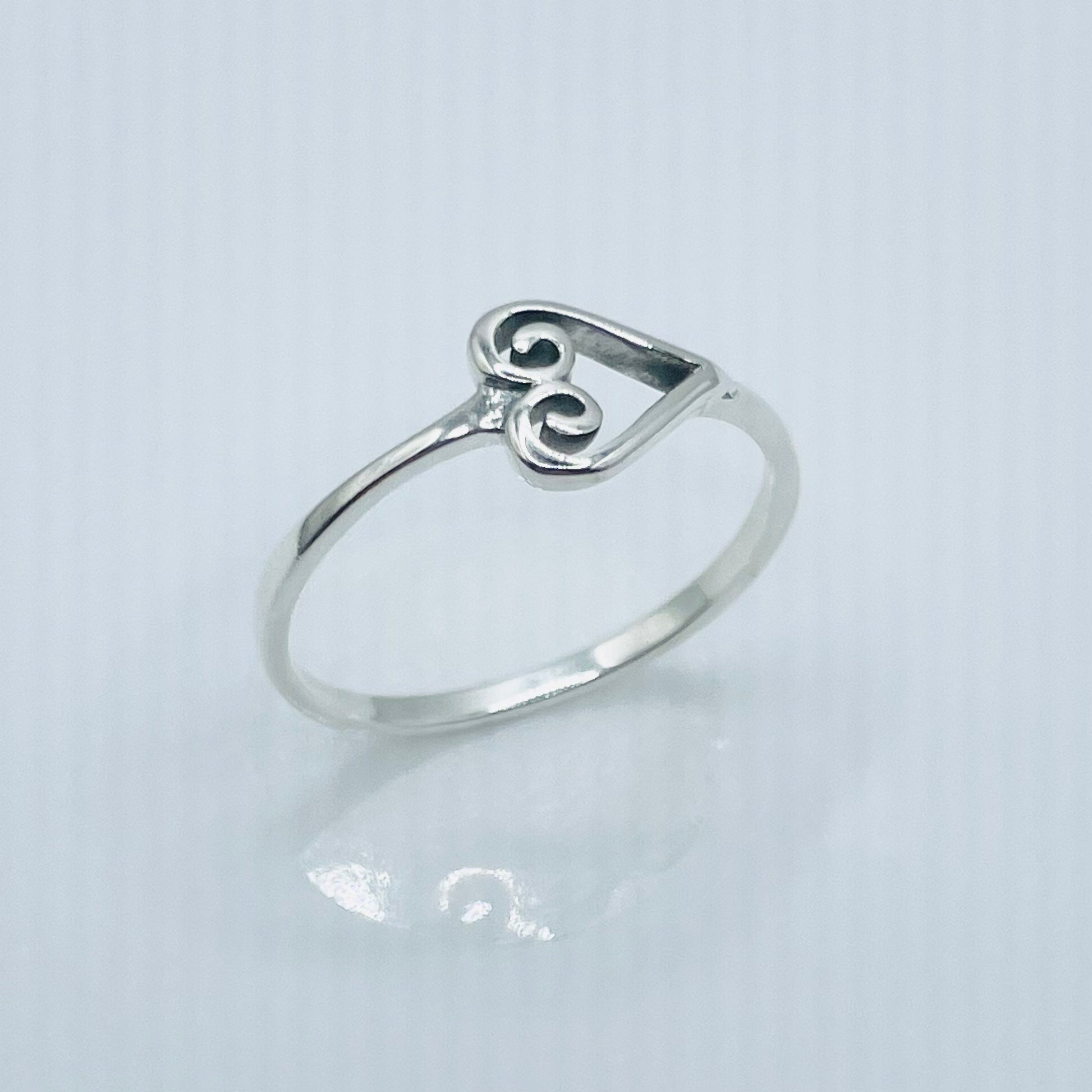 Swirl Heart Sterling Silver Ring: Oxidized Love Ring