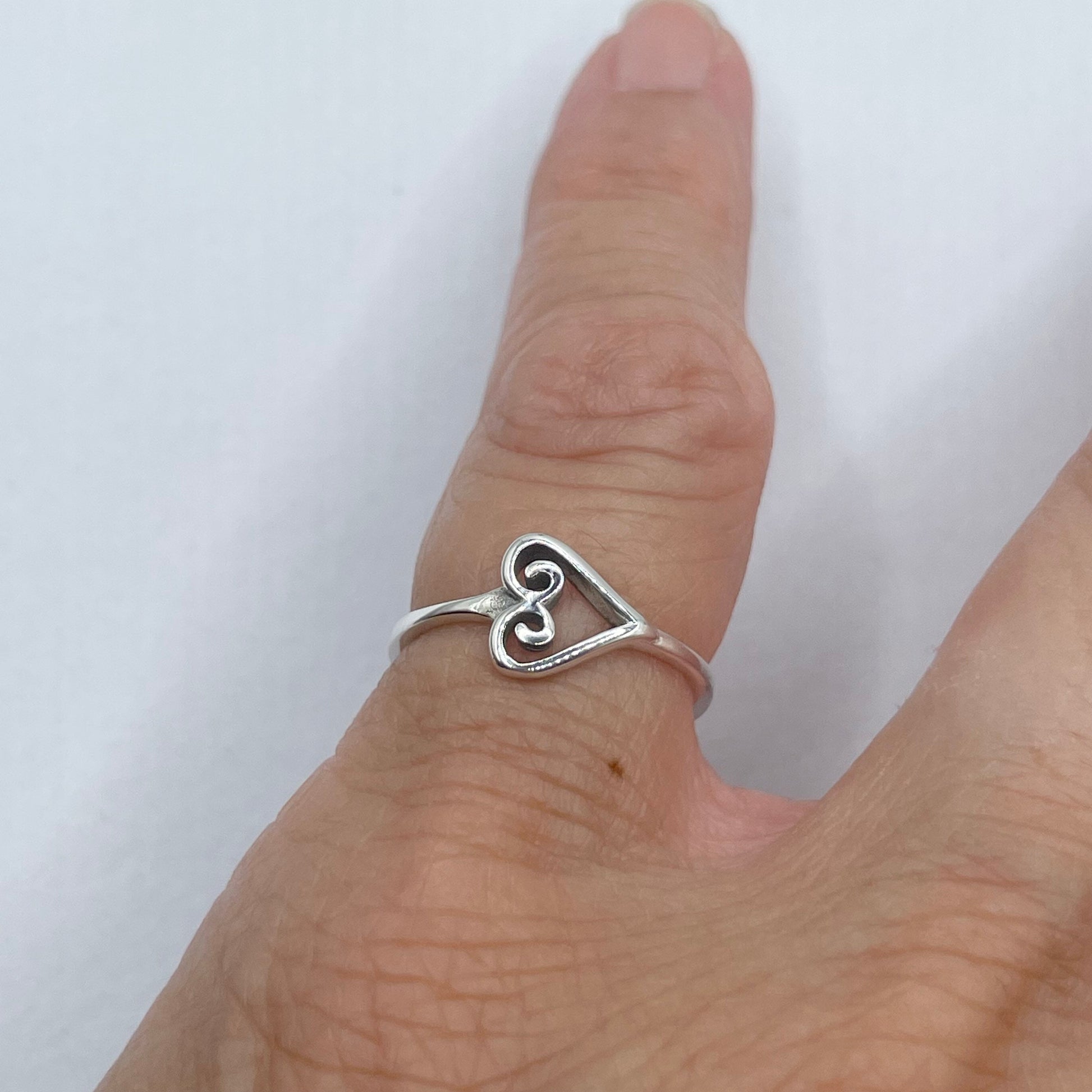 Swirl Heart Sterling Silver Ring: Oxidized Love Ring